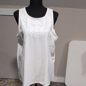 LOFT White Embroidered Tank Top